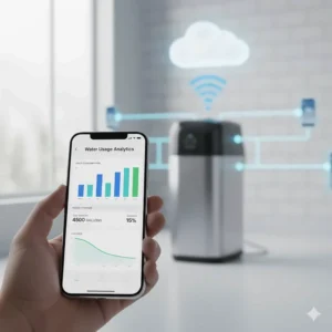 Data visualization of household water consumption patterns tracked via a smart water softener with Wi-Fi.