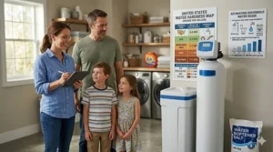 An illustration representing a four-person household to determine average daily water consumption.