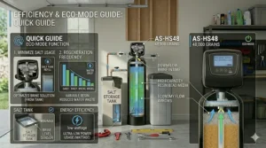 Illustration highlighting the salt-saving technology and energy efficiency features found in Aquasure reviews.